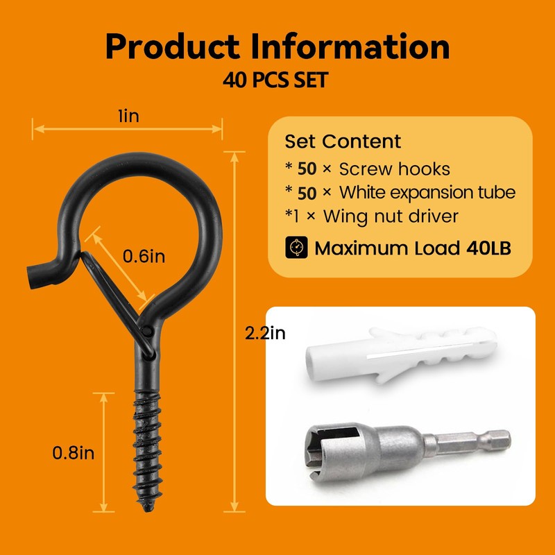 50 PCS Q-Hanger Hooks with Safety Buckle, Windproof Screw Wall