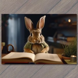 PaperMadDogScar FLATCARD Cute Brown Bunny Rabbit Reading a Book in the Room Fun Dim Light