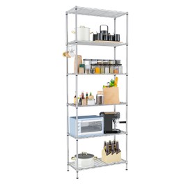 Homdox Wire Shelving Unit Storage Rack Metal Shelf Organizer with Hooks for Kitchen Bathroom Garage Balcony 6-Tier, 21" x 11.5" x 63", Gray