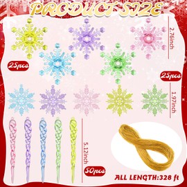 Simgoing 100 Pcs Christmas Colorful Snowflake Ornaments Icicle Ornaments Acrylic Colorful Snowflake Pendants for Christmas Tree New Year Party Decor
