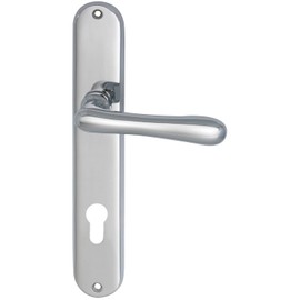MARCHESI Elegant 22 Door Handle Set on Long Plate PZ 80 with Retaining Spring Fire Protection Door Fitting, Chrome-Plated Brass