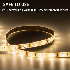 Warm White LED Strip Lights, GuoTong 12V LED Light Strip Waterproof Cuttable 300 SMD 2835 LED Tape Light 3200K 16.4ft/5m Flexible Ribbon Outdoor/Indoor Kitchen Cabinet Strip Lighting, Hotel, Club, Bar