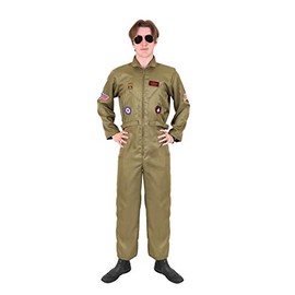 Mens U.S Army Jumpsuit Costume. 80s Movie Icon Green Jumpsuit With Flight Wings Badge. 80s Fancy Dress For Men. Size: Large