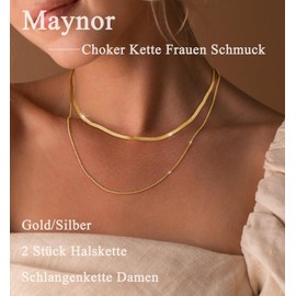 Maynor 2 Stück Halskette Damen Gold Schlangenkette Damen 925 ohne Anhänger für Stapelbar Hängend Anhänger Snake Choker Kette Frauen Schmuck 40CM/45CM