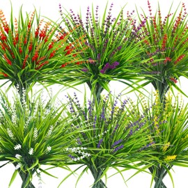 Caplidou 36 Pcs Artificial Plants Outdoor, UV Resistant Fake Outdoor Flowers Faux Plastic Monkey Greenery Grass for Front Porch Window Box Outside Garden Home Office Planters Desk Decor (Mixed Color)
