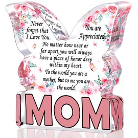 Christmas Gifts for Mom Stocking Stuffers Mother Christmas Gifts from Daughter Son, Mom Birthday Gift Ideas Unique Best Mom Ever Gift New Mama Single Mom Stepmom Butterfly Shaped Acrylic Plaque Sign