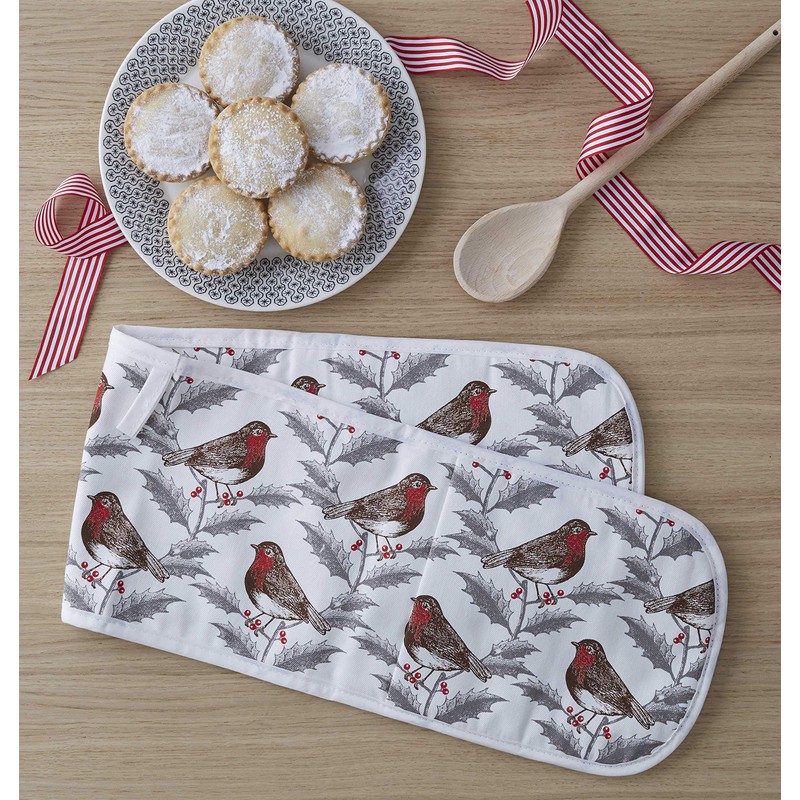 Thornback & Peel Robin and Holly Double Oven Glove, Cotton,