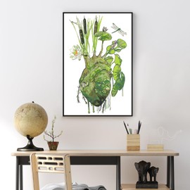 Yezavesu Framed Paint by Numbers Kit for Adults Beginner & Kids Ages 8-12, Heart Paint by Numbers with Frame, DIY Number Painting for Adults Abstract Green Plant for Home Wall Decor Gift 8X 12 inch