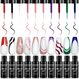 JODSONE Nail Art Gel Liner Set 10 Colors White Red Black White Gel Nail polish Need U V Lamp Cured with Thin Brush