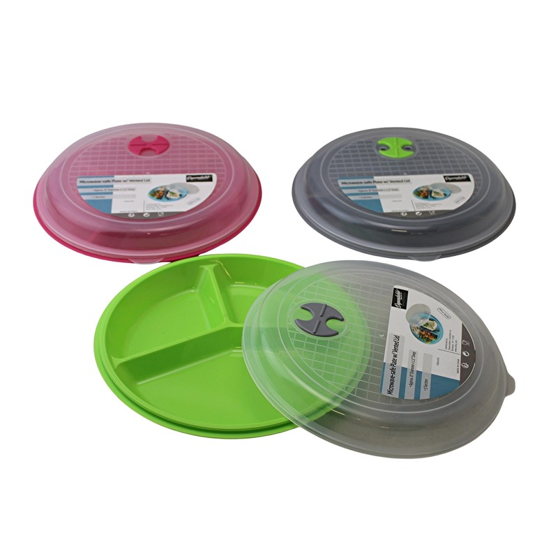 4-Pack Divided Microwave Plates with Vented Lids – BPA-Free, Stackable