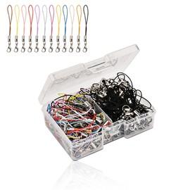 Prdingfy Phone Charms Strap with Lobster Clasp,200Pcs Black and Color with Storage Box,Mini Lariat Lanyard Lobster Clasp Cords Lanyard for Cell Phone,USB Drive,DIY Jewelry,Keychain