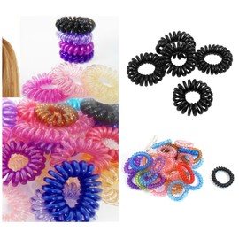 5, 10 or 25 Black or Colourful Ladies, Girls stretchy Elastic Phone Line Wire Coil Hair ponytail bands, hair ties, bobbles, gift bags by Fat-catz-copy-catz (10x colourful hair coils)