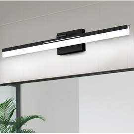 IZORRO 32 inch Modern LED Vanity Light Bar for Bathroom, IP44 (Dimmable & Adjustable & Retractable) Black Bathroom Lighting Fixtures Over Mirror 6000K