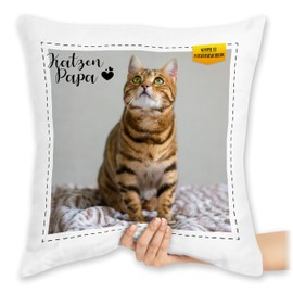 Cushion 40 x 40 cm Decorative Cushion - Picture - Cats Dad Gift with Own Photo I Cat Dad Gift Cat Owner Gifts Cat Lovers I Cat Friends - 40 x 40 cm - White