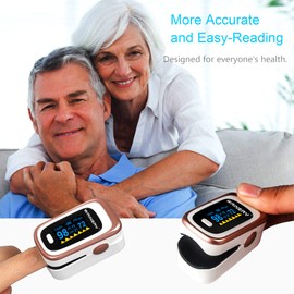 WRINERY Oxygen Saturation Monitor, Pulse Oximeter Fingertip, Oxygen Monitor, O2 Saturation Monitor, OLED Portable Oximetry with Batteries, Lanyard (Rose gold-White)