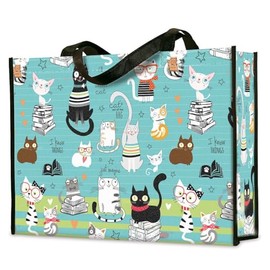 Current Smarty Cats Shopping Tote Bag, Large 13" x 16" x 5" Reusable Durable Grocery and Fun Gift Bag