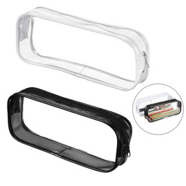 HZYUEKUN 2 Pack Transparent Pencil Case - Clear Plastic Pencil Bag - Waterproof Makeup Travel Fashion Stationery Pouch - Multifunctional Utility Cosmetic Bag - Toiletries Office Bag (Black+White)