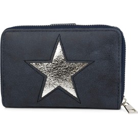 styleBREAKER 02040076 Women's Zip Around Purse with Star Cutout in a Metallic or Sequined Look Blue