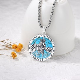 Saint Michael / Saint Christopher / Saint Benedict Cross Pendant Necklace 925 Sterling Silver Archangel St Michael Pendant Religious Amulet Jewellery for Men and Women, Sterling Silver, No Gemstone