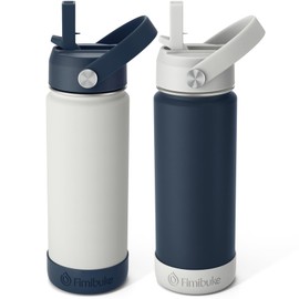 Fimibuke Kids Insulated Water Bottle - 18oz BPA-FREE Kids Cups with Straw Double Wall Vacuum Tumbler 18/8 Stainless Steel Leak Proof Toddler Water Bottle for School Boys Girls (2 Pack, Coastal)