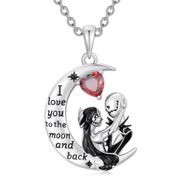 LILALO Nightmare Necklace Gifts Sterling Silver Moon Jack and Sally Necklaces I Love You to the Moon and Back Skull Jewelry Anniversary Christmas Gift for Women Wife Girlfriend Daughter