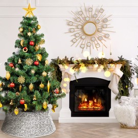 NIBESSER Christmas Tree Collar, 30 Inches Glitter Tree Skirt Ring Shiny Silver Sequins Tree Basket Plastics Sheets with Collar Cover Holiday Home Party Christmas Tree Decoration Xmas Ornaments