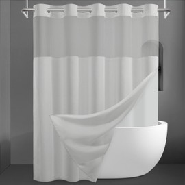 SORTTO No Hook Slub Textured Shower Curtain with Snap in Liner - Grey Fabric Outer Curtain & Waterproof Inner Liner, Hotel Style with See Through Top Window, 71x74 in