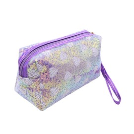 MOSSTYUS Glitter Cosmetic Pouch Makeup Bag Sequin Travel Organizer Multi-Purpose Toiletry Case Pencil Holder,Purple Heart
