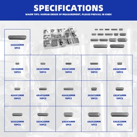 220Pcs Keyway Key Stock Assortment Kit, Square Parallel Drive Shaft Keys with Woodruff Key Half Moon Keys, Shaft Feather Key, for Fasteners Mechanical Industry, 3mm 4mm 5mm 6mm