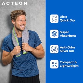 Acteon - Toalla de gimnasio premium – Antibacteriana, ultracompacta que lucha contra el olor, ideal para correr, deportes, yoga, campamento, senderism