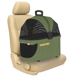 PAWZIDEA Portable Small Dog Crate for Car Travel, Enclosed Pet Car Seat for Small/Medium Dogs Cats up 33lb, Reversible No-Zip Canopy, Soft-Sided Pet Carrier Basket, Collapsible Dog Kennel, Metal Frame