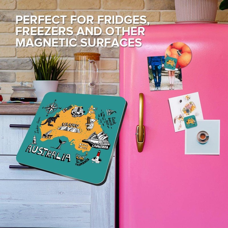 1x Square MDF Magnet 5cm - Map Australia Travel Attractions