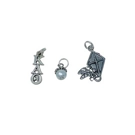 Sorority Greek Kappa Alpha Theta Essential Trio of Charms - lavaliere, kite mascot, white glass pearl dangle