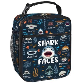 SJEFOJ Shark Lunch Box for Men Women, Insulated Lunch Bag for Men, Thermal Lunchbox for Man, Cooler Lunches Tote Bag for Man Adult Cartoon Shark Faces Reusable Leakproof Portable Work Office Picnic