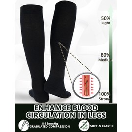 +MD 3 Pairs Compression Socks for Women & Men, 15-20mmHg Soft Support Cushion Scoks for Pregnant Nurses Travel 10-13 Black