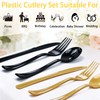 150 pcs Black and Gold Plastic Cutlery Set Disposable Heavy