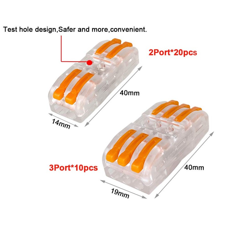 Aiqeer 30 Pcs SPL-2/SPL-3 Lever-Nut Wire Connectors Set, Transparent Conductor