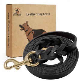 FAIRWIN Leather Dog Leash 6 Foot - Braided Military Grade Heavy Duty Dog Leash for Large Medium Small Dogs Training and Walking (Black, S:1/2" x 6ft)