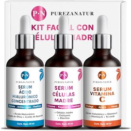 Kit Serum facial Acido Hialurónico, Vitamina C y Células Madre anti edad | Paquete completo de serum para el cuidado de la piel, hidratación y rejuvenecimiento (Kit AH + Celulas madre + Vit C)