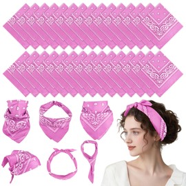 PLULON 30 Pack Pink Bandanas for Men Women, Polyester Novelty Paisley Pattern Bandana Bulk Headbands Wristband Men Handkerchief Neckerchief Cowboy Face Mask Square Scarf Head Wrap