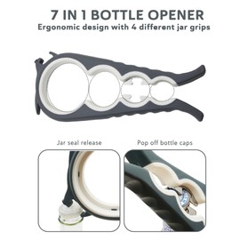 Straame 7-in-1 Jar Opener, Effortless Bottle Opener and Ring Pull Can Opener. Multi Function Easy Kitchen Accessory with Ergonomic Rubber Handle, Multiple Sizes Grip Tool (Jar Opener)