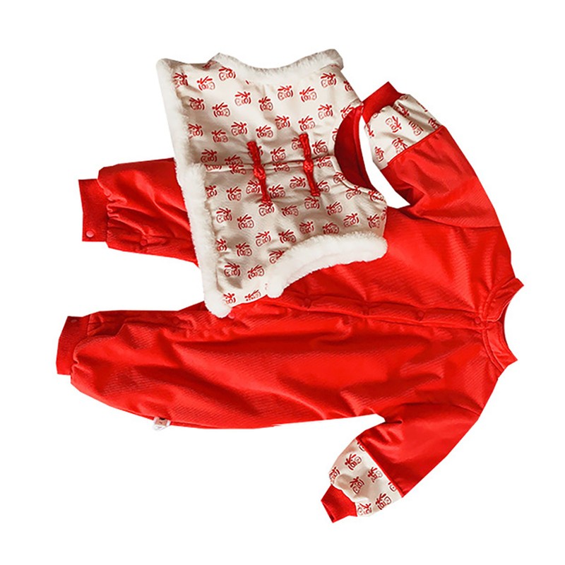Chinese New Year Baby Romper Cotton Vintage Coil Buckle Festive