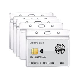 5x ID Card Holder Zip Card Holder Flexible & Waterproof 0.80 mm Thick Horizontal for 1-2 ID Cards Protective Cover ID Card Holder for Name Badges and ID Cards Transparent