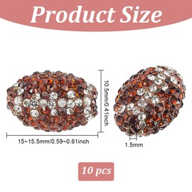PH PandaHall About 10 Pcs 15x10mm Oval Rhinestone Clay Beads Rugby Rhinestone Beads Brown Clay Pave Disco Ball Diamond Clay Beads for Necklace Bracelet Jewelry Making