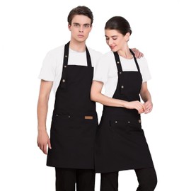 2 Piezas Delantales para Mujeres Hombres Barbacoa Chef Cocina Resistente Poliéster Delantal de Cocina Ajustable con Bolsillos para Parrilla Unisex Hornear Pintura Arte Estilista (Negro+Negro)