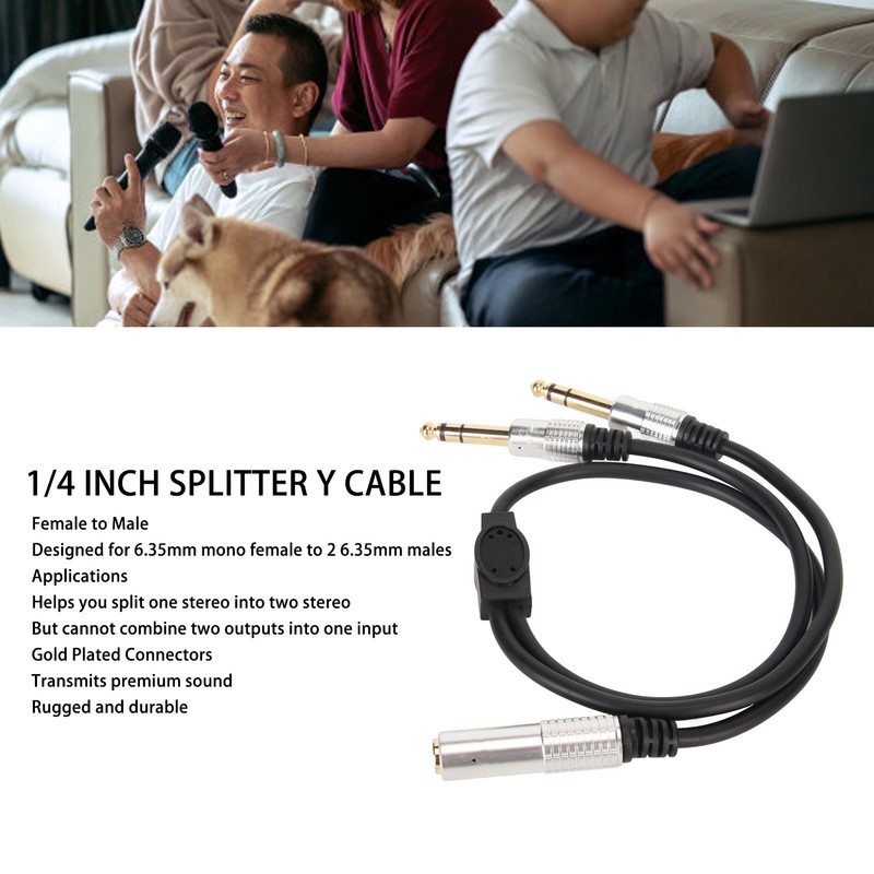 6.35mm Splitter Y Cable Mono Female to Dual Male 1/4