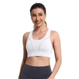 Yitoco YOYB06R2 - Sujetadores deportivos para mujer, suaves, integrados, con correa hueca, parte trasera acolchada de impacto medio, YOYB06R2, Blanco_07, M