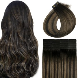 Aison Tape in Brazilian Human Hair Extensions Remy Human Hair Glue in Hair Extensions Balayage Seamless Silky Straight Skin Weft 100% Natural Hair(14Inch #1BT6P1B Natural Black to Chestnut Brown 20pcs 30g)