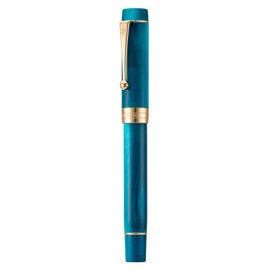 Jinhao 100 Fountain Pen Classic Style Peacock Blue Acrylic, Fine Point with Converter and Gold Trim Pen Case Set