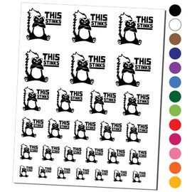 This Stinks Says the Grumpy Skunk Temporary Tattoo Water Resistant Fake Body Art Set Collection - Black (One Sheet)